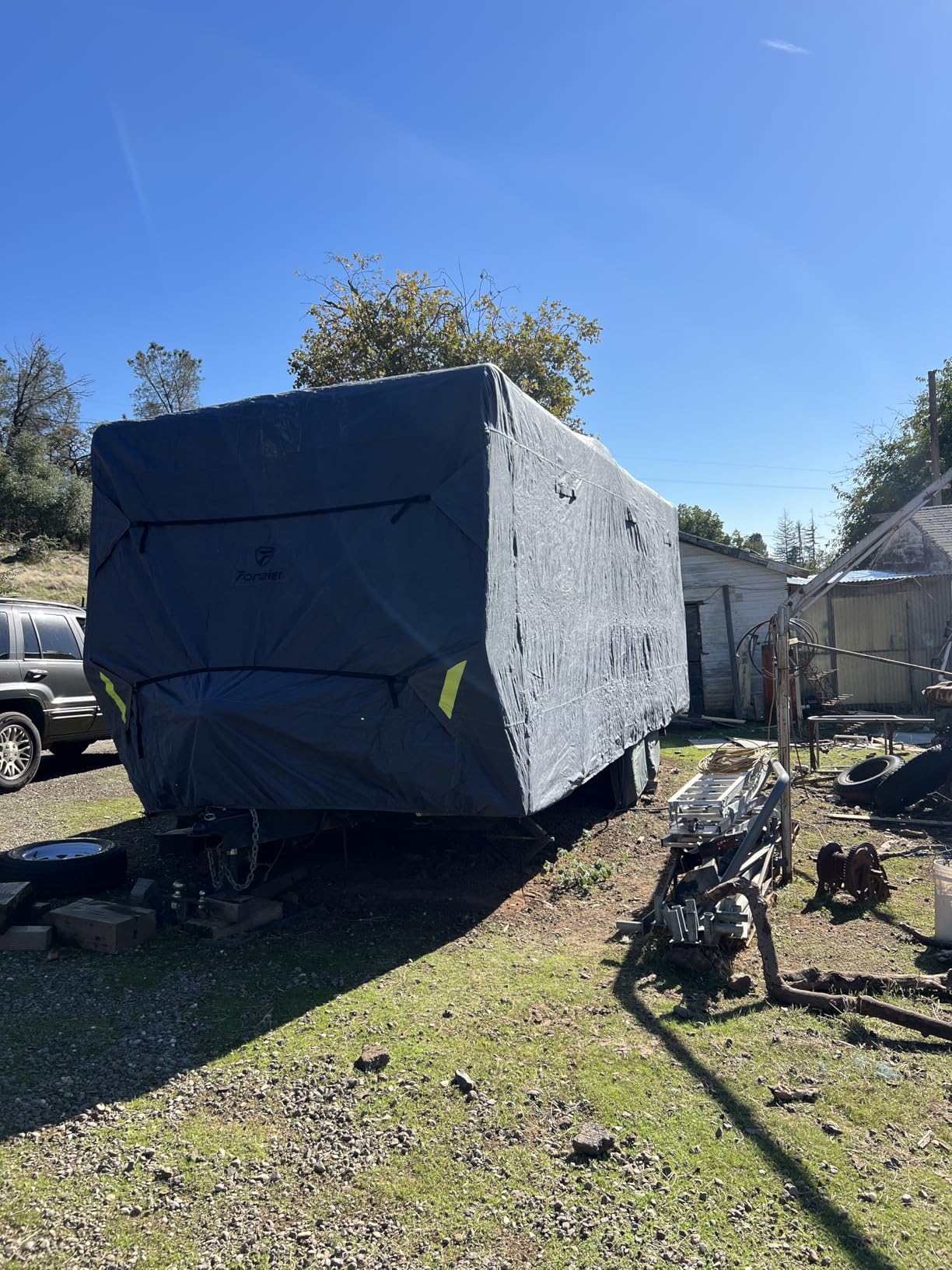 Fonzier RV Cover 20-22ft: Extra Thick 7 Layers Travel Trailer Cover with 4 Tire Covers, Waterproof Camper Cover, Extra Windproof Ropes, Gutter Cover, Rip-Stop Anti-UV customer photo 2