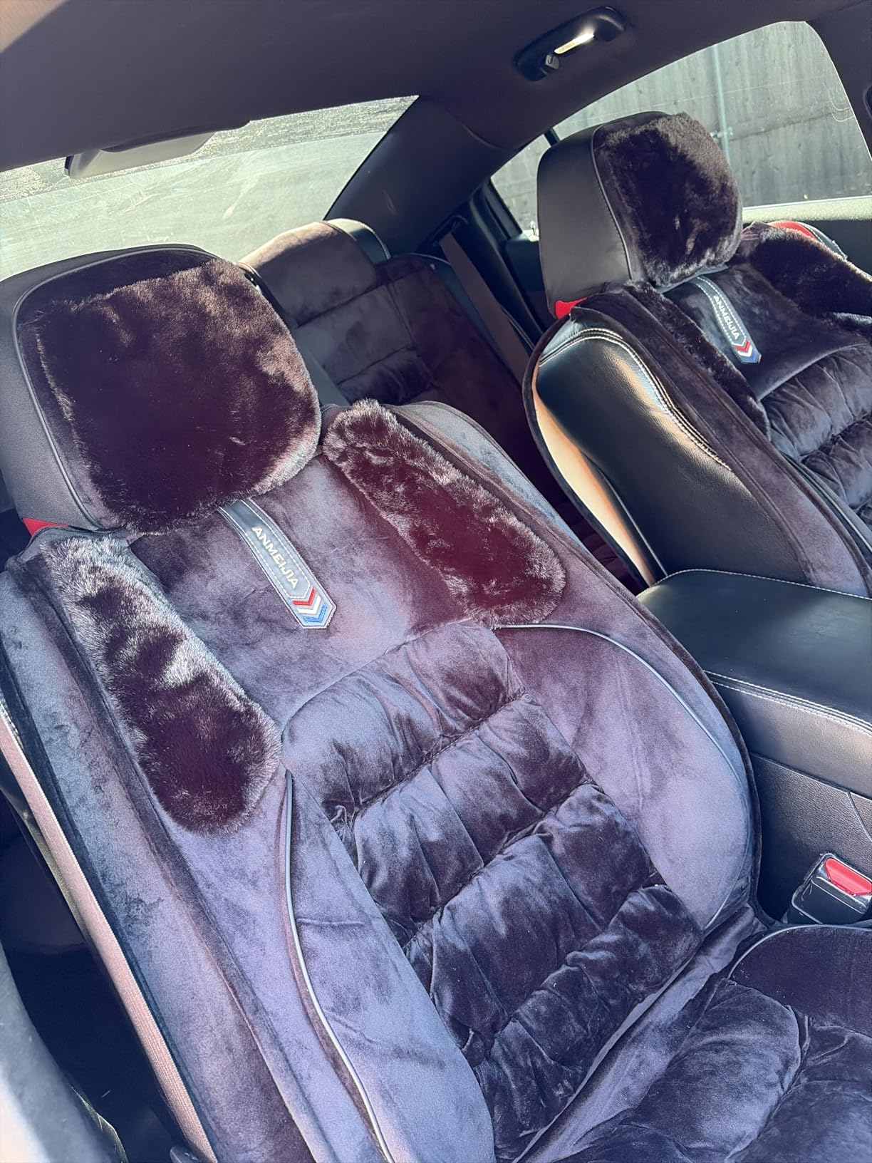 AOOG Fuzzy Car Seat Covers, Heated Bench Back Cushion Protector for Cars SUV Trucks (Front Pair, Grey) customer photo 1