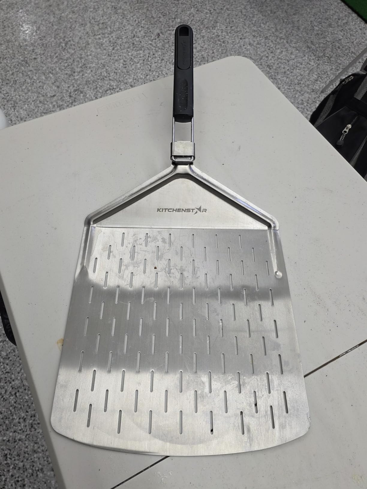 KitchenStar Perforated Pizza Peel 12 inch with 10 inch Folding Handle, Medium - Stainless Steel Spatula Paddle for Effortless Pizza Transfer & Easy Storrage - Outdoor Pizza Oven Accessories customer photo 1