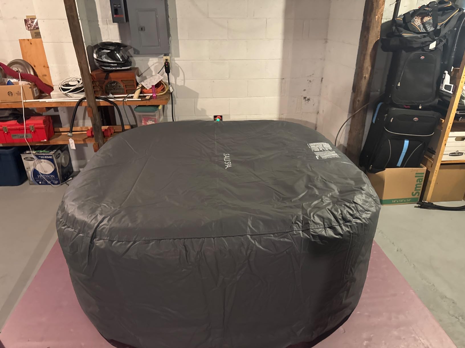 Coleman SaluSpa Atlantis AirJet Inflatable Hot Tub, 4 to 6 Person Square Portable Outdoor Spa with 140 Air Jets, App Control and EnergySense Insulated Cover, 71