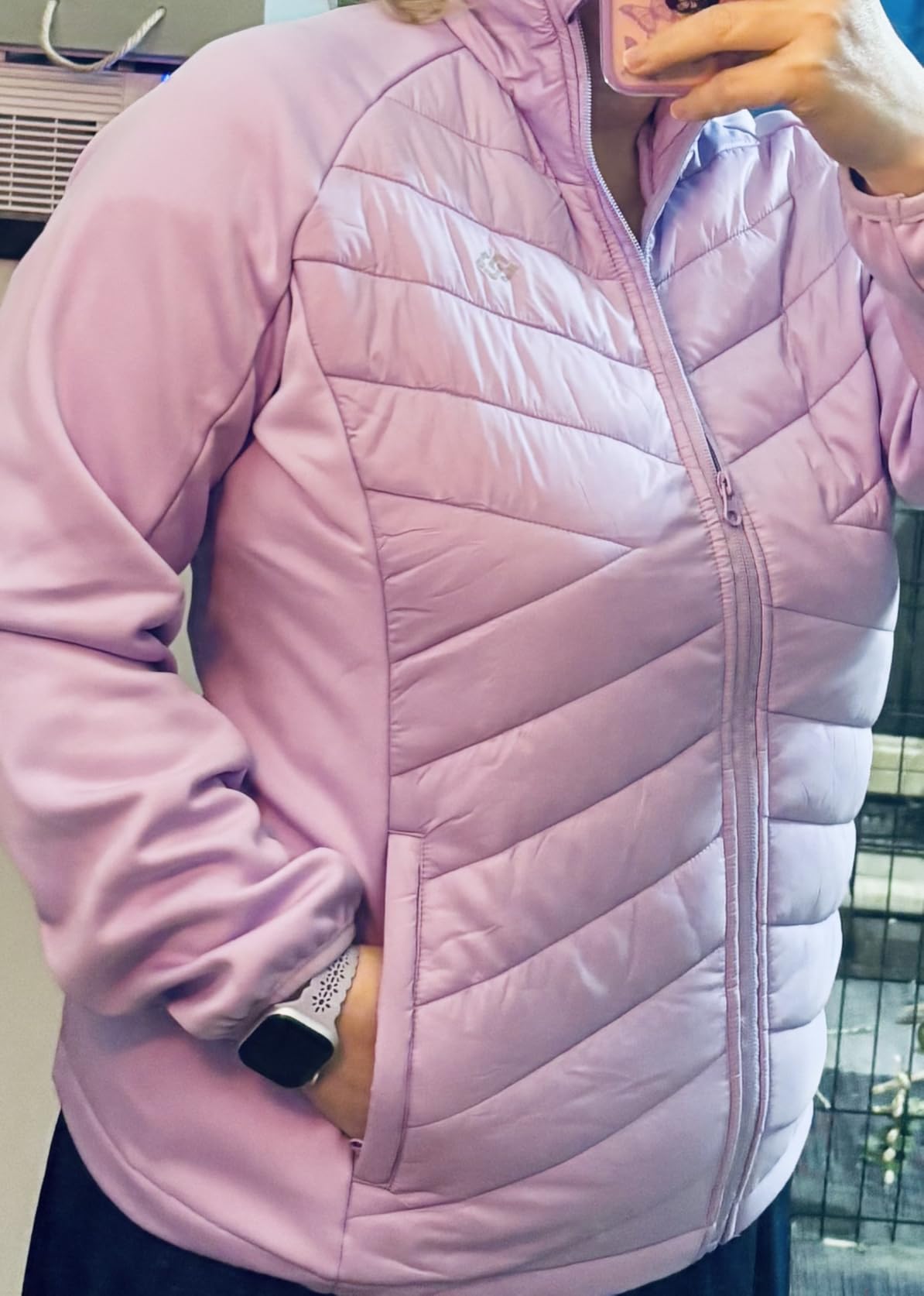 Womens Lightweight Insulated Hiking Jacket Fleece Lined Thermal Hybrid Softshell Full Zip Winter Fall Running Coat customer photo 1