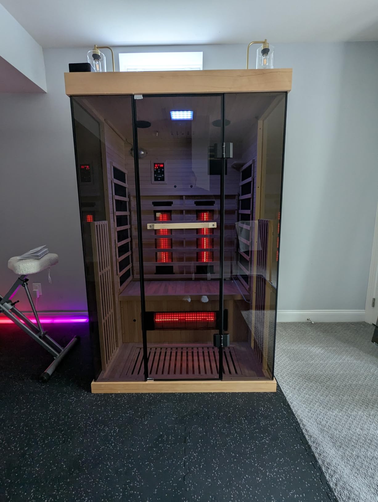 Infrared Sauna, 3-4 Person Home Sauna with Himalayan Salt Panel & 10 Minutes Warm-up System, Indoor Sauna Spa Room with Canadian Hemlock & Panoramic Tempered Glass, 220V customer photo 2
