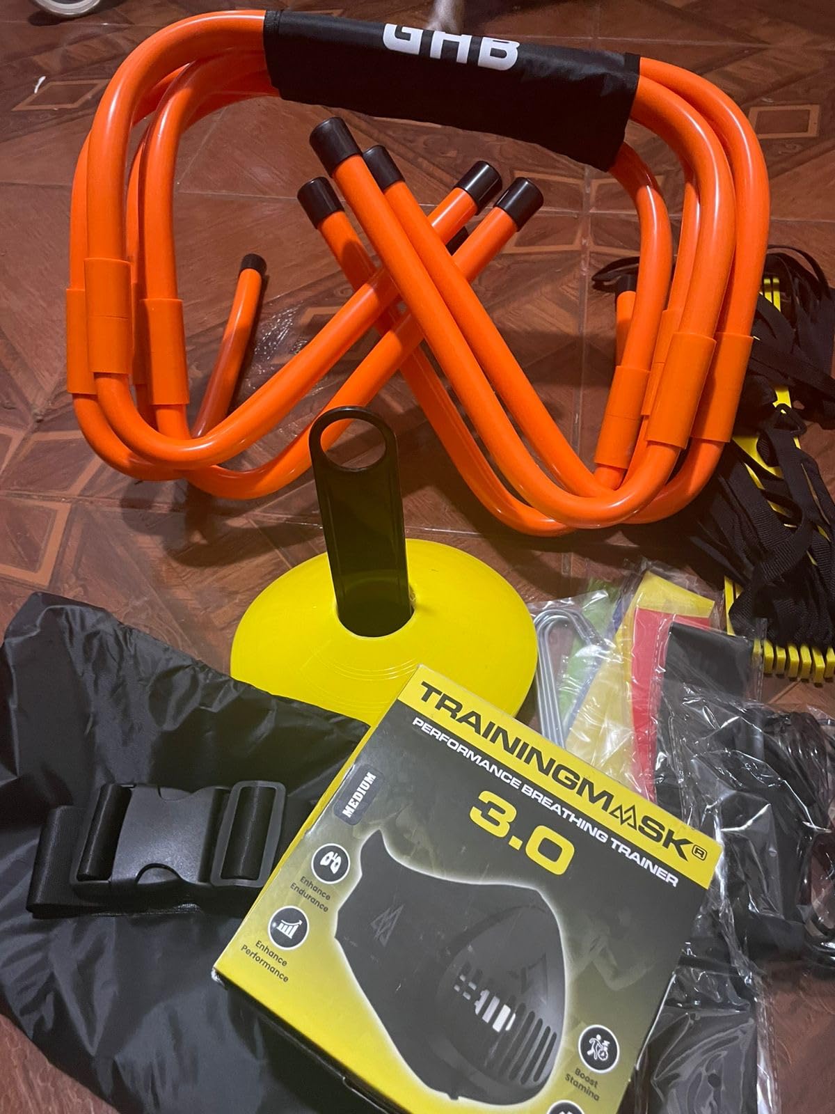 GHB Agility Ladder,Football Training Equipment Set,4 Agility Hurdles, 20 feet 12 Rungs Speed Ladder,12 Disc Cones,Resistance Parachute, Jump Rope, 5 Resistance Bands customer photo 2