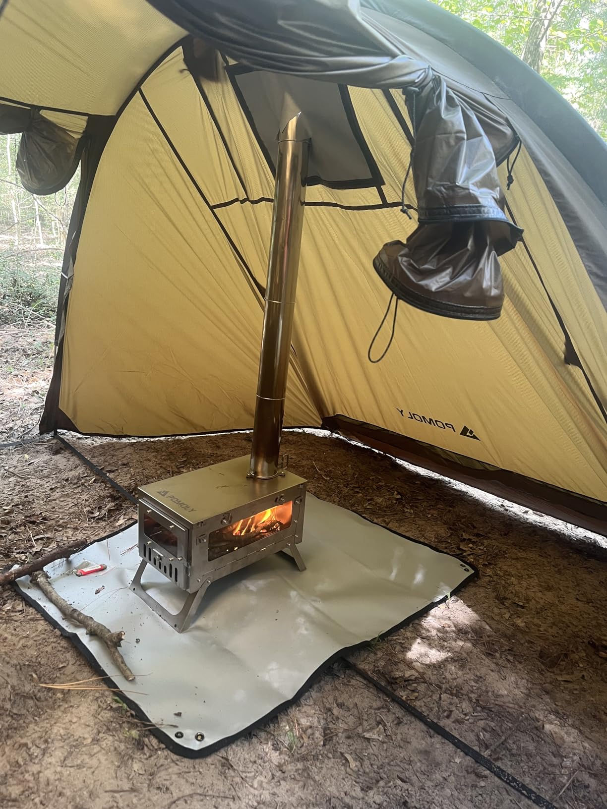 POMOLY Hot Tent Stove Camping Wood Stove, Ti 0.6 Small-Size Portable Lightweight Titanium Stove for Hiking, Cooking, Heating (Stove Pipe 6.56ft / 2m) customer photo 2