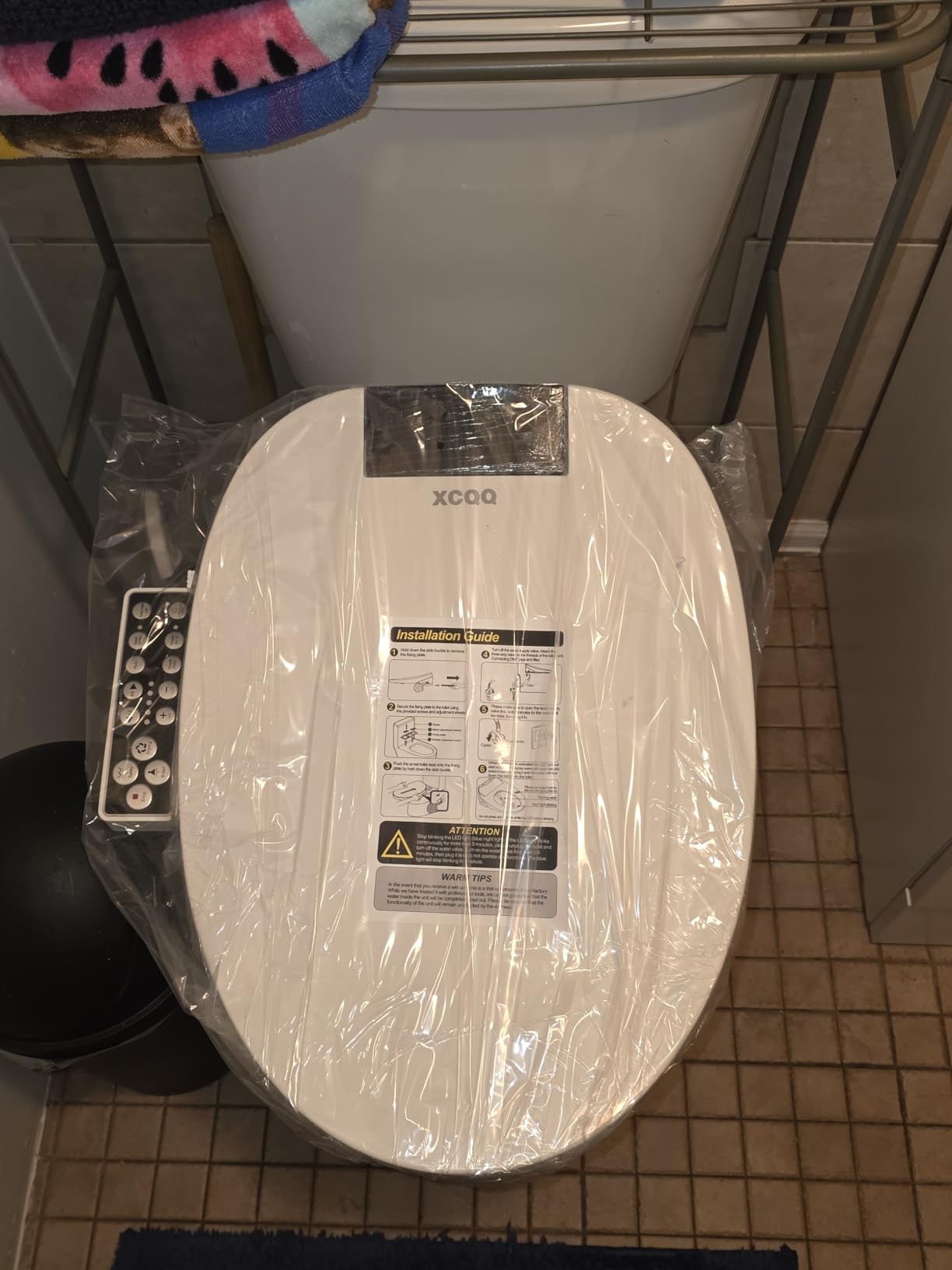 XCQQ Electric Heated Bidet Toilet Seat with Warm Water Wash, Warm Air Dryer, Soft Closed Lid, Night Light, LED Display, Toilet Seat with Bidet Requires Outlet - Elongated customer photo 1