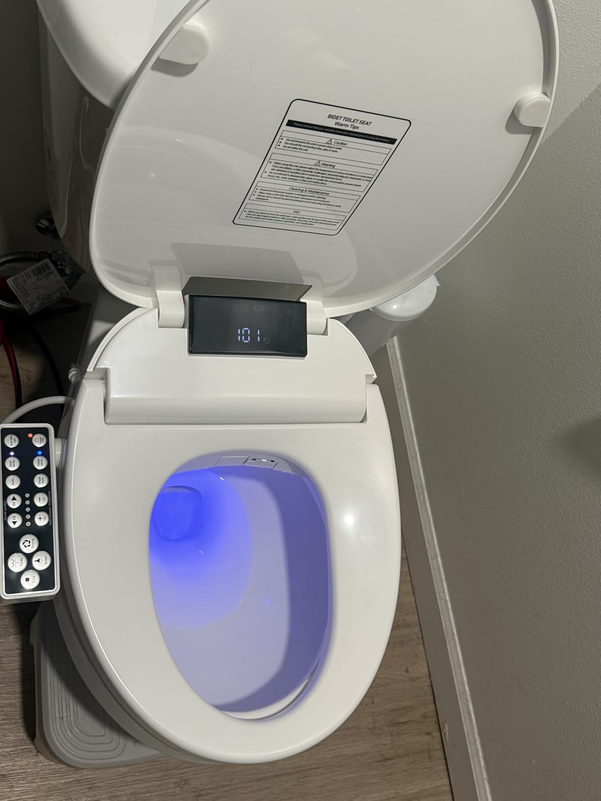 XCQQ Electric Heated Bidet Toilet Seat with Warm Water Wash, Warm Air Dryer, Soft Closed Lid, Night Light, LED Display, Toilet Seat with Bidet Requires Outlet - Elongated customer photo 2