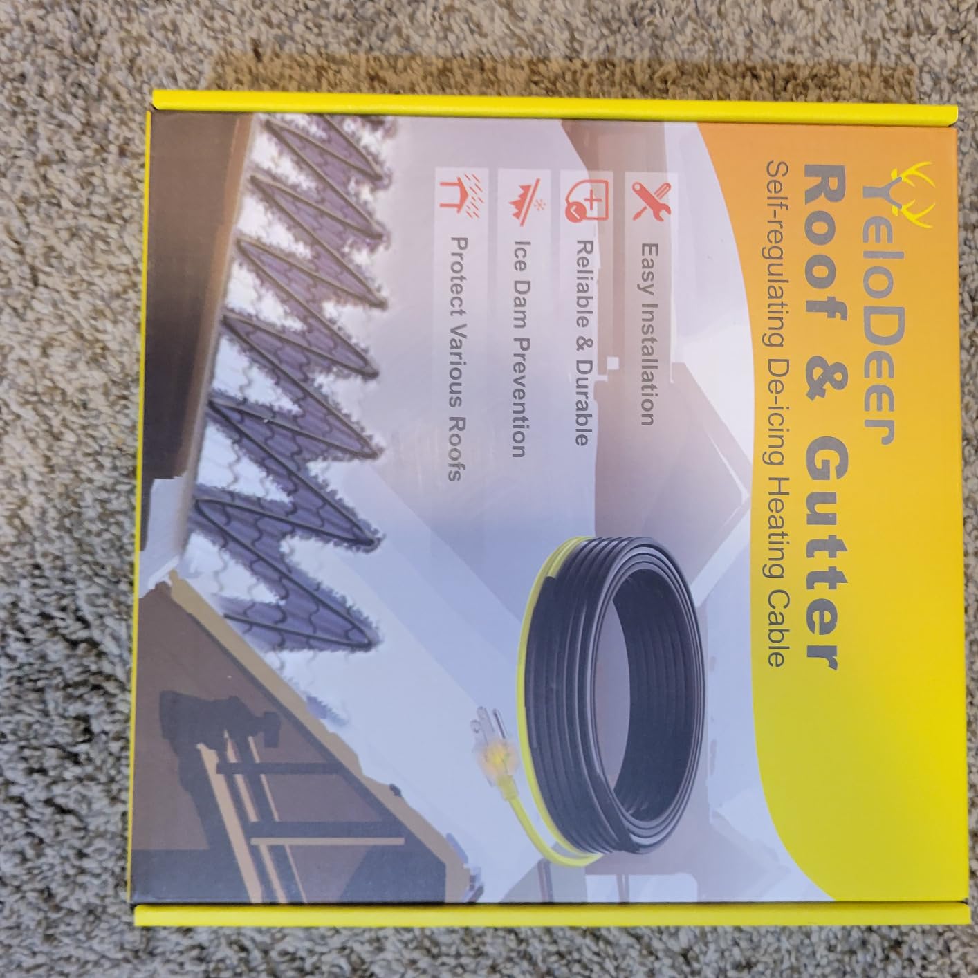 50 FT Industrial Grade Gutter Heater Cable, YeloDeer Heat Tape for Roof and Gutters, Self-Regulating Roof Melt Ice Dam & Pipe Freeze Protection, 8W/FT 120V customer photo 1