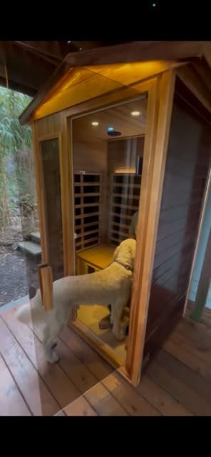 Smart Home Sauna 1 Person, 0-5mG Ultra Low Emf Far Infrared Sauna, 1420W Hemlock Wooden Personal Indoor Sauna with APP & LCD Panel Control, Chromotherapy Light, Bluetooth Speaker, Reading Light customer photo 1