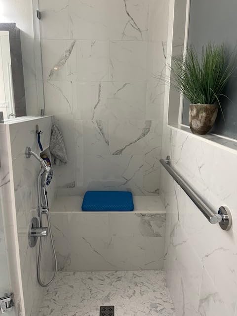 Anycosy Shower Seat Cushion Waterproof Sauna Seat Cushion Bathtub Cushion for Sauna, Slip-Resistant 3D Foam Mesh Bathtub Chair Pad with Hook, Quick Drying Shower Seat Mat for Elderly (Blue, Medium) customer photo 1