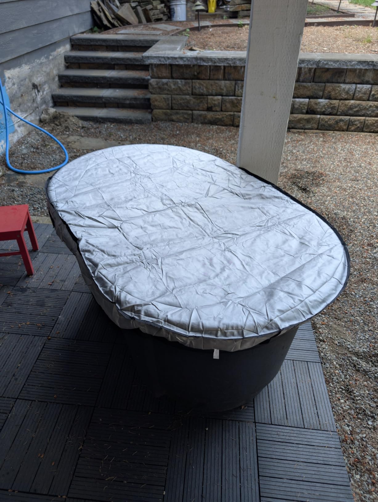 Rubermaid 150 Gallon Waterproof Stock Tank Cover with Zipper, Rectangular Cold Plunge Oval Ice Bath Tub Horse Livestock Water Trough Insulated Cover for Outside Polar Protector 150 Gallon Tank customer photo 1