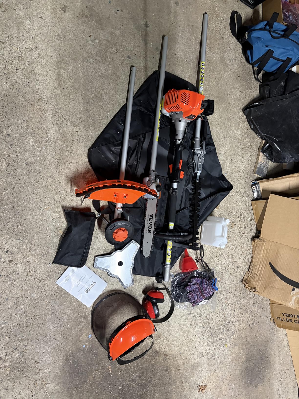 43cc 6-in-1 Multi-Functional Trimming Tool, Hedge Trimmer, Weed Eater, String Trimmer, Brush Cutter, Edger, Pole Saw Chainsaw Pruner with Extension Pole, w/EPA, CE and EMC Certification customer photo 1