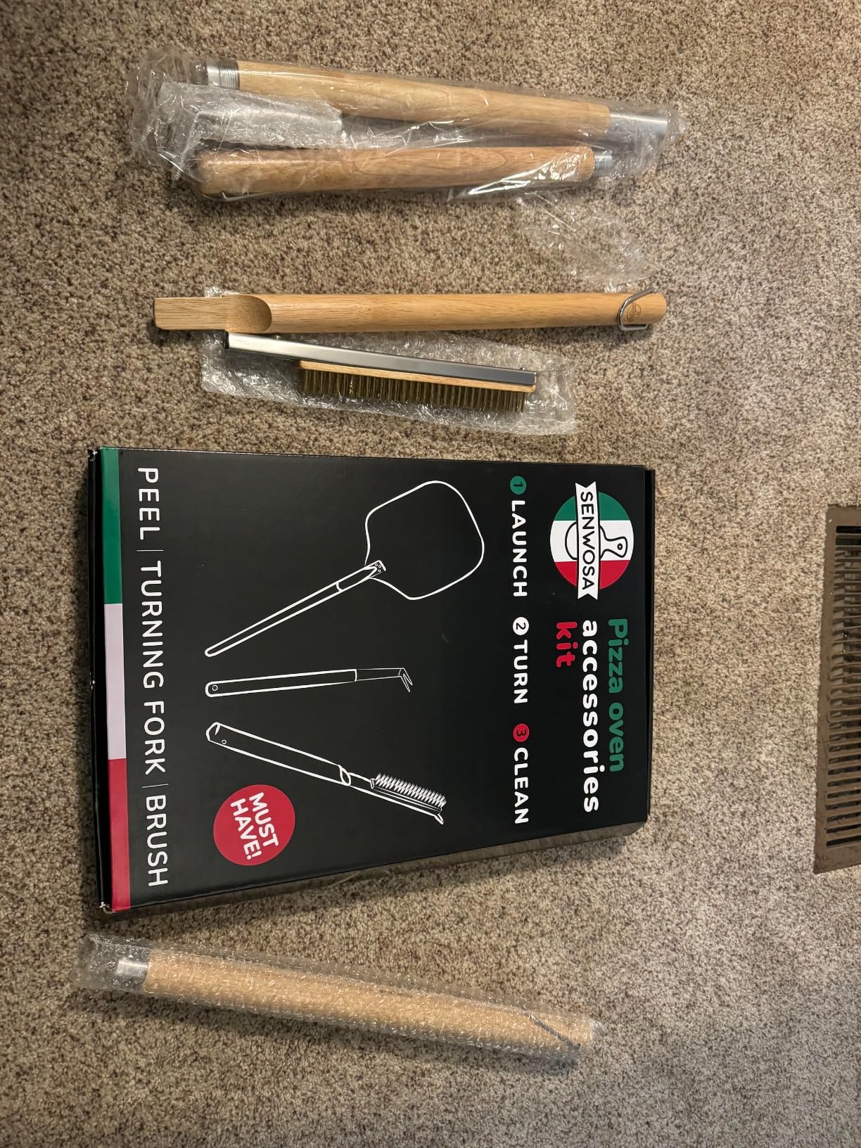 Senwosa Premium Pizza Oven Accessories Kit - 6-Piece Set for Home Pizza Making: Includes Pizza Peel, Oven Brush, Bubble Popper Turner, Rocker Cutter, Dough Roller & Scraper customer photo 2