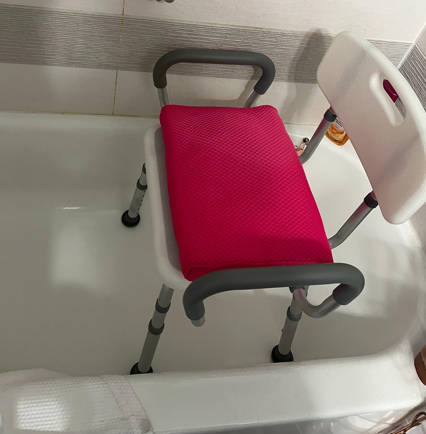Shower Seat Cushion, Shower Chair Cushion for Transfer Benches in Bathtub, Cushion for Sauna, 3D Mesh Pad with Hook, Slip-Resistant, Design for Elderly, Senior, Handicap Disabled customer photo 2
