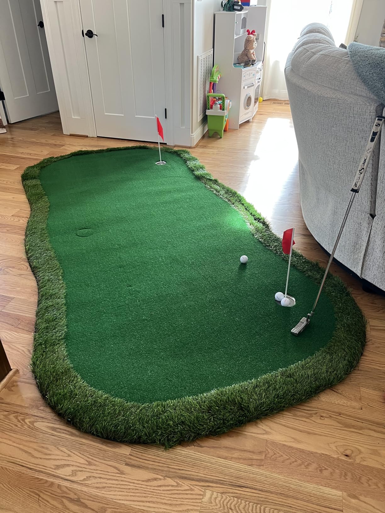 Golf Putting Green Indoor Outdoor Putting Matt Professional Training Mat Practice Putting Mat with 3 Flags 1 Movable Cup 2 Slope Pad 5x10ft customer photo 1