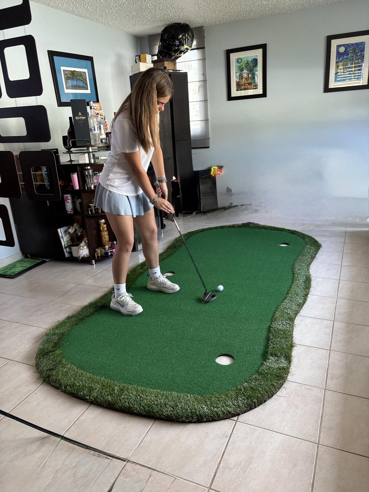 Golf Putting Green Indoor Outdoor Putting Matt Professional Training Mat Practice Putting Mat with 3 Flags 1 Movable Cup 2 Slope Pad 5x10ft customer photo 2