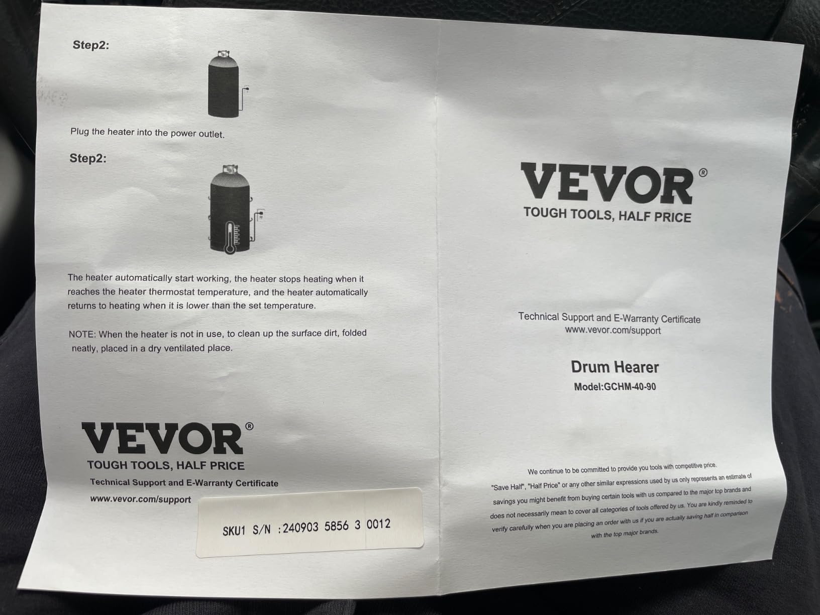 VEVOR Insulated Band Style Gas Cylinder Warmer, Fits 40Lbs Gas Tank 120W Propane Heater, Tested to UL 499 Standard, FCC Listed, Durable Waterproof Oxford Fabric, Fixed Internal Thermostat Max Temp 90℉ customer photo 1