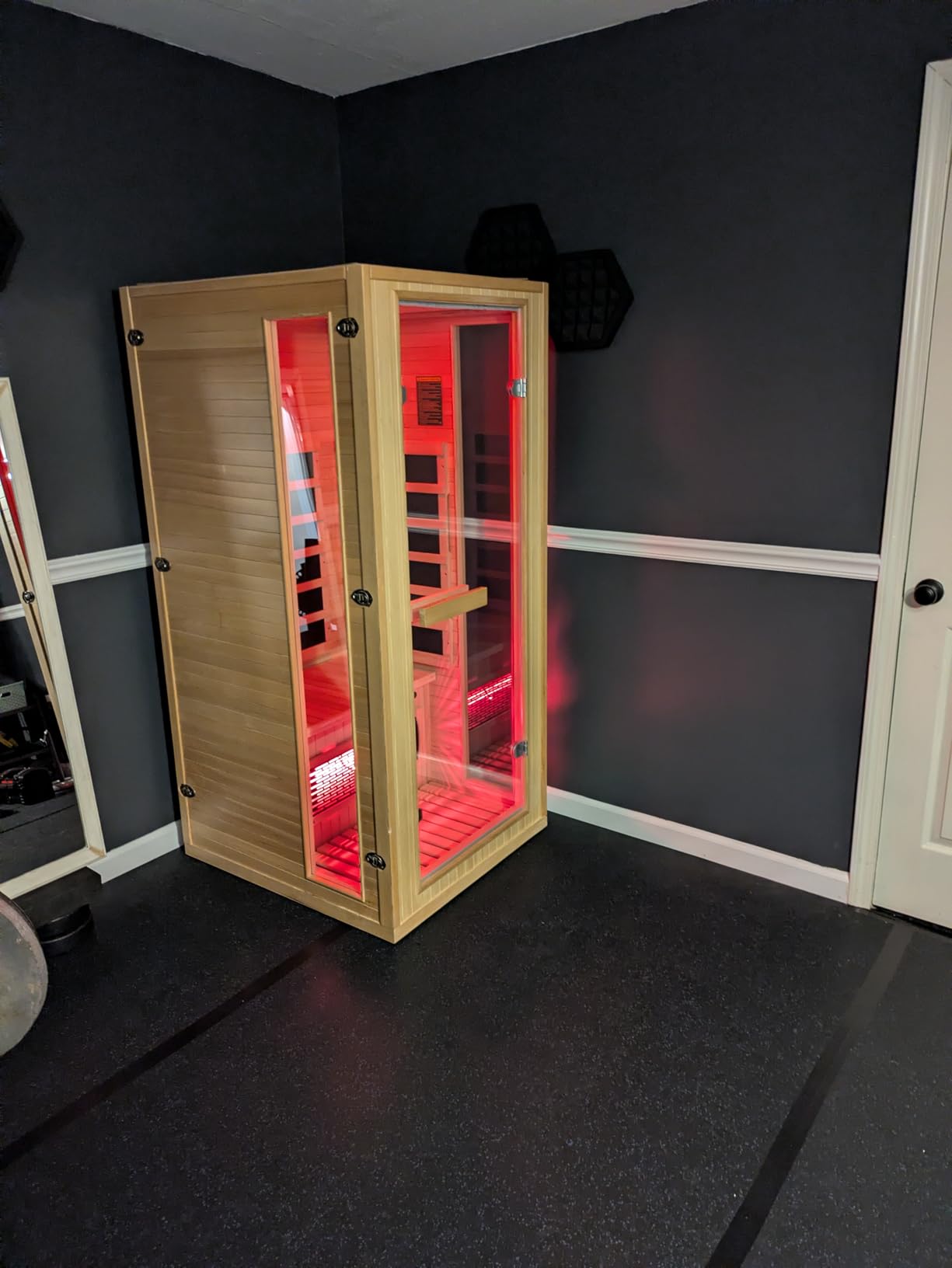 1 Person Infrared Sauna, Full Spectrum Roomy Sauna for Home, Indoor Dry Sauna with Rapid Heating 4 Carbon Panels&1 Carbon Tube, Bluetooth and 7 Color Therapy Lights, 110V customer photo 1