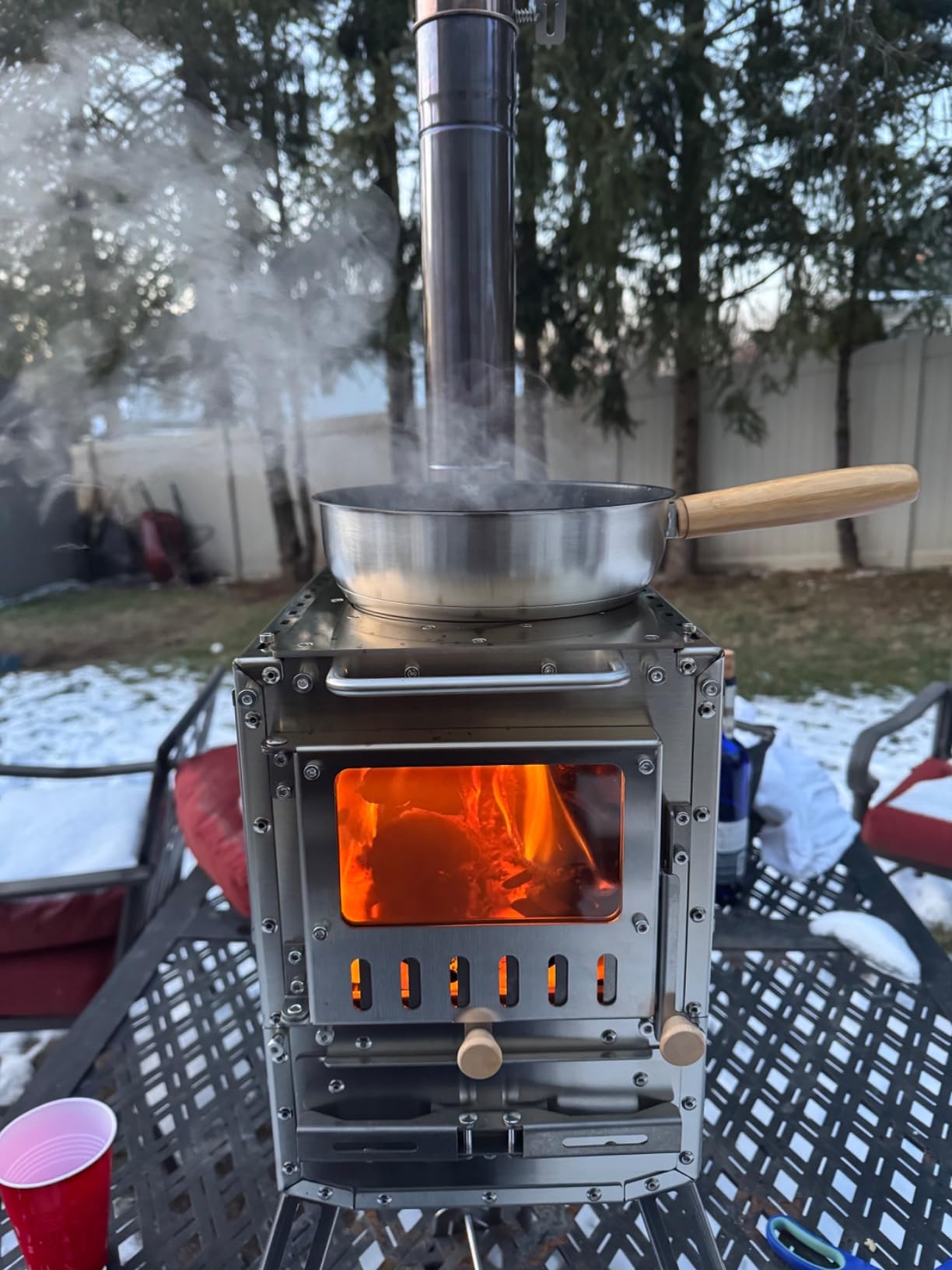 Wood Stove Wood Burning Stove Hot Tent Stove, Stainless Steel Portable Camping Stove with Oven & Base and 6 Chimney Pipe for Outdoor, Camping, Cooking, Tents, Car Travel customer photo 2