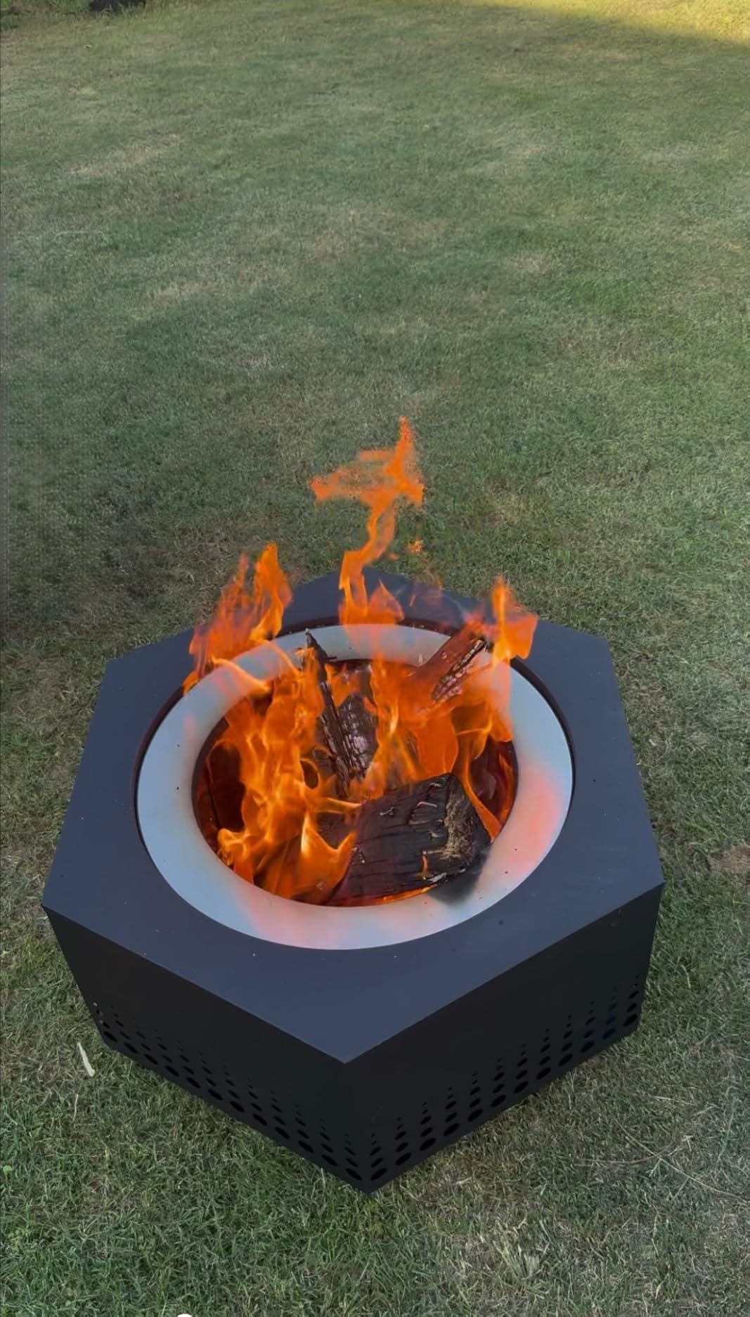 SUNJOY Smokeless Fire Pit 28-Inch Hexagonal Firepit for Outdoor, Stainless Steel Wood Burning Fireplace with Removable Ash Pan, PVC Cover and Fire Poker customer photo 1