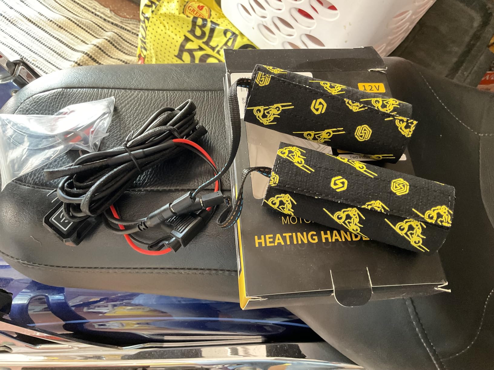 12V Heated Grip Wraps for Motorcycle/ATV/Snowmobile, Direct Battery or Acc Powered, Wrap-Around Design, 3 Heat Levels, IP67 Waterproof, Fits Over Existing Grips (Outer Diameter 1.2