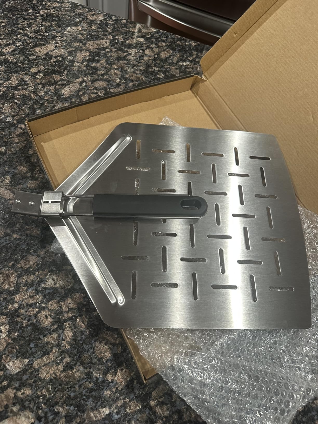 AGG Perforated Pizza Peel - 13x12 inch Stainless Steel Pizza Paddle with Scissors - Foldable Metal Pizza Shovel for Home Oven & Outdoor Grill - Essential Pizza Making Accessories Set customer photo 1
