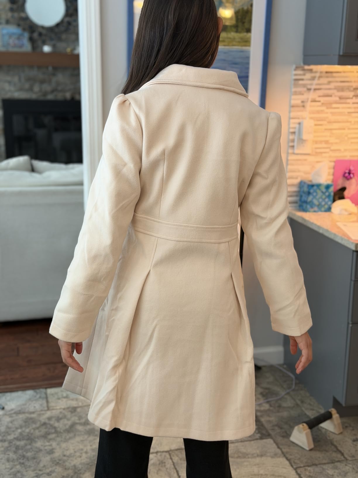 Haloumoning Girls Winter Dress Coat Button Peacoat Notch Lapel Double Breasted Outerwear with Pockets 5-14 Years customer photo 1