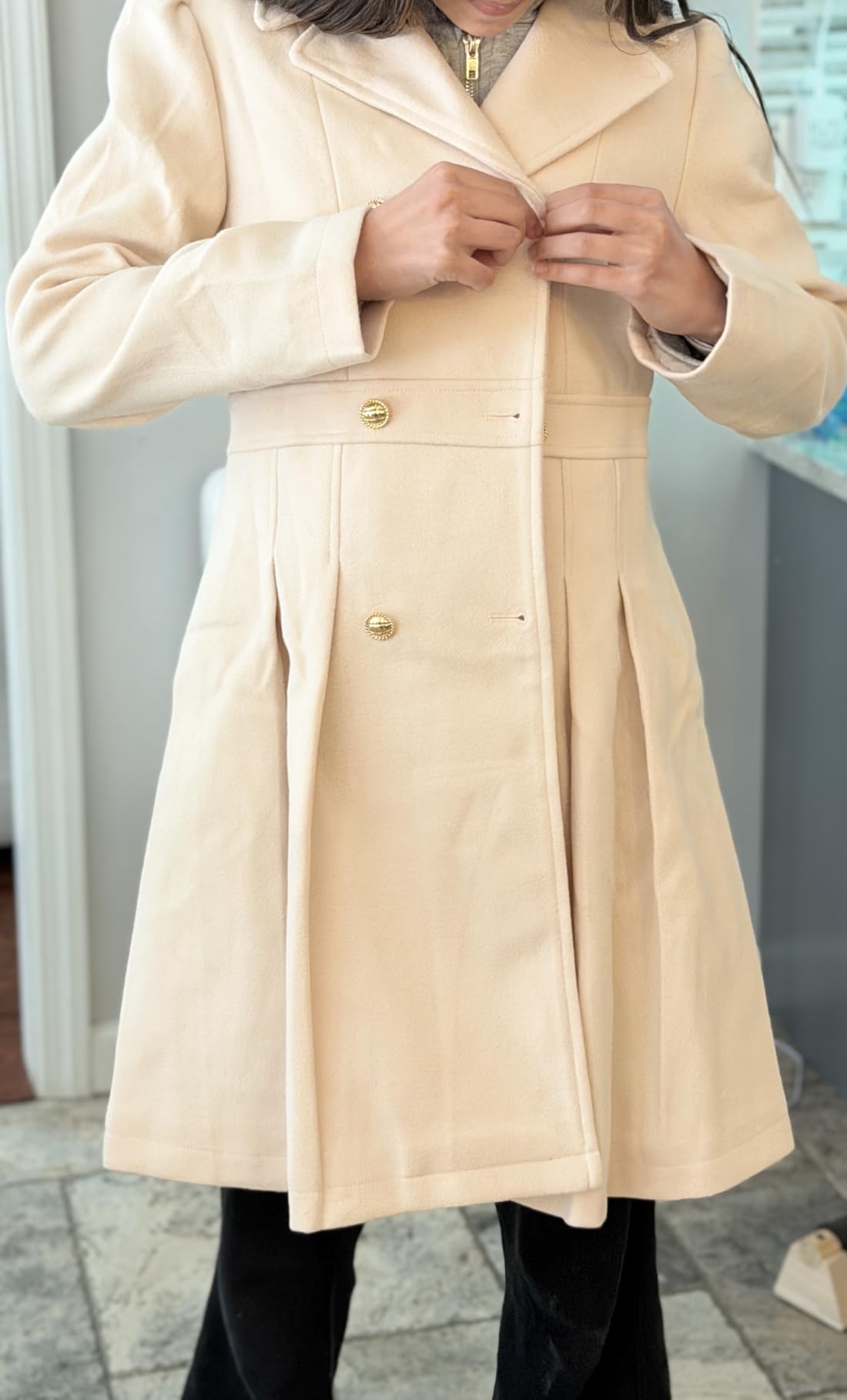 Haloumoning Girls Winter Dress Coat Button Peacoat Notch Lapel Double Breasted Outerwear with Pockets 5-14 Years customer photo 2