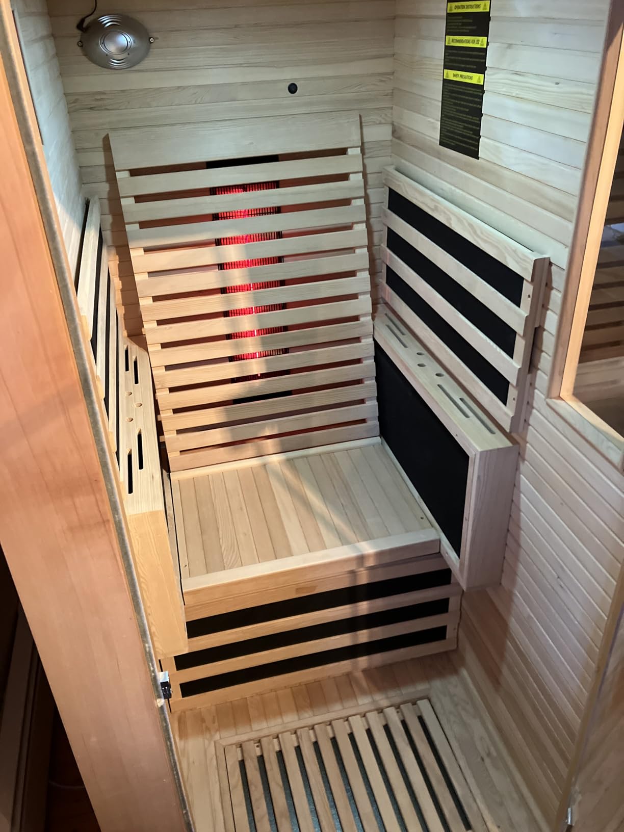 3-4 Person Corner Infrared Sauna - Luxury Home Sauna Spa Room with Himalayan Salt Therapy, Canadian Hemlock & Panoramic Tempered Glass, 220V customer photo 1