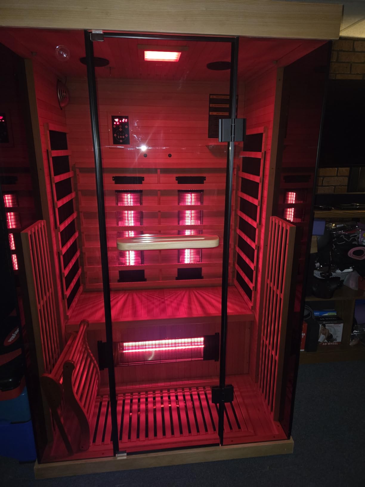 3-4 Person Corner Infrared Sauna - Luxury Home Sauna Spa Room with Himalayan Salt Therapy, Canadian Hemlock & Panoramic Tempered Glass, 220V customer photo 2