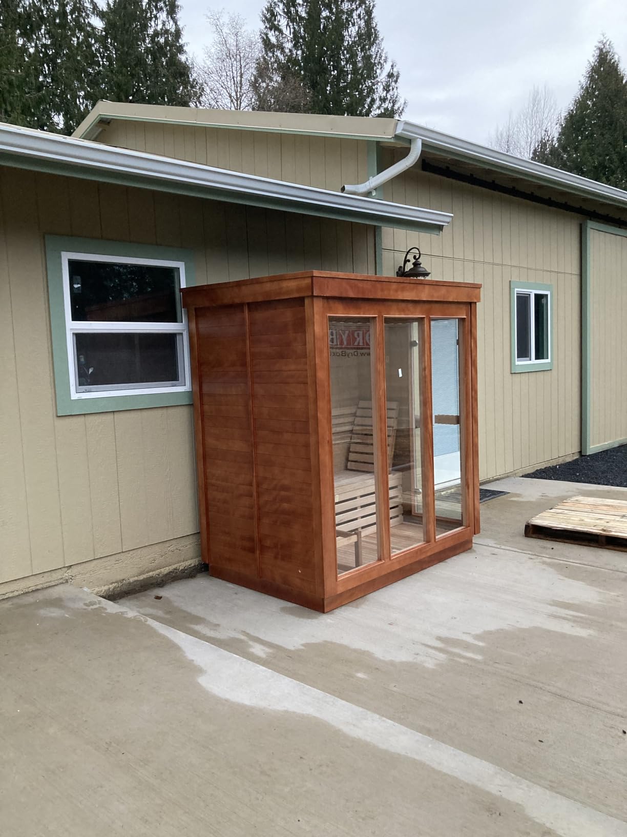 Customize Outdoor Barrel Sauna with Porch, Wood Burning Stove or Electric Stove, 4-8 Person DIY Wooden Sauna Kit customer photo 1