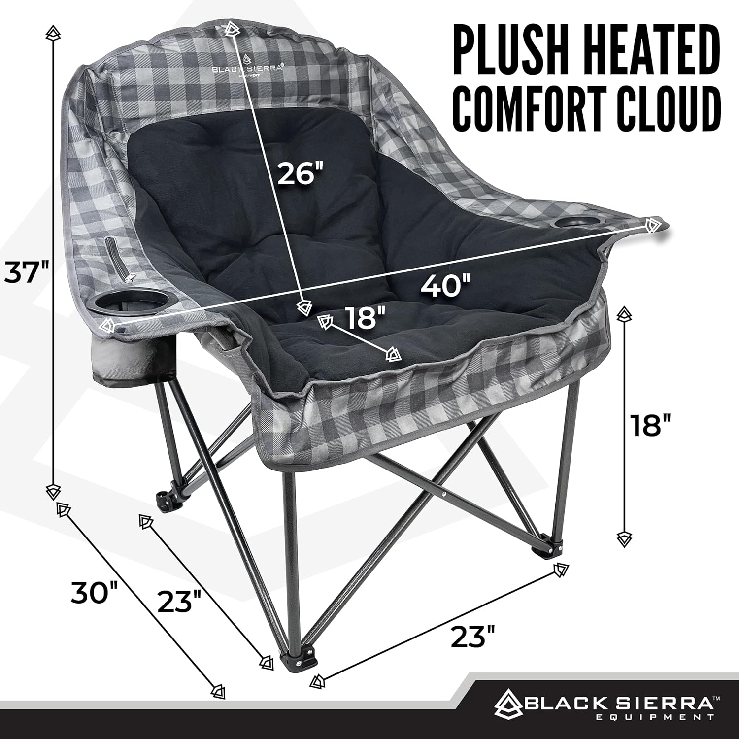 Black Sierra Heated Plush Fleece XL Padded Camping Chair for Adults, Oversized Heavy Duty Folding Seat with 3-Level Heat & Battery Pack, Supports 400 lbs, Cup Holders & Carry Bag for Camping & Patio customer photo 2