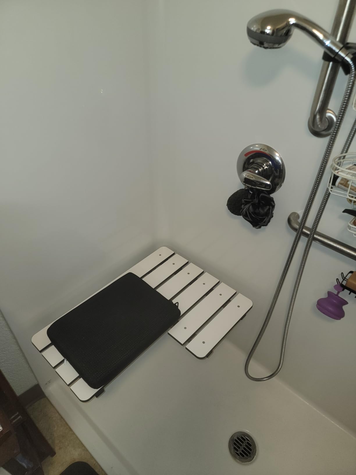 Non-Slip Waterproof Shower Seat Cushion Bathtub Pillow Shower Chair Bench Bathtub Cushion - with 3D Mesh & Hook - Bath Pillow for Elderly, Pregnancy - Washable and Quick Drying(Gray) customer photo 2