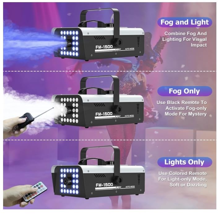 Fog Machine Halloween Outdoor Indoor, 1500W Smoke Machine Fog with 24 LEDs Strobe Lights and Remote for DJ Party Disco Stage Wedding customer photo 1