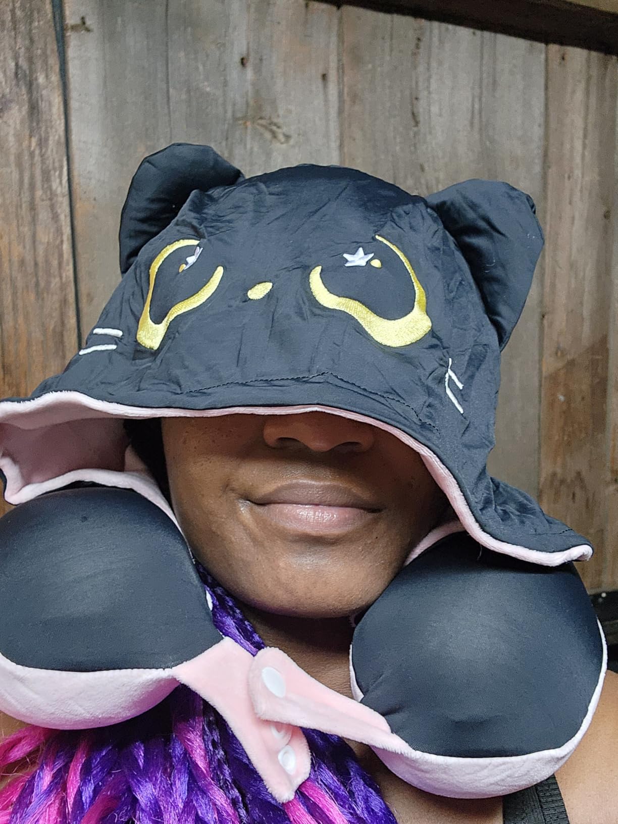 Mewaii Travel Neck Pillow with Hood for Airplanes, Memory Foam, Breathable Ice Silk & Soft Velvet, Double-Sided, Removable to Clean, Adjustable Strap, Portable Travel Pillow for Long Flights Adults & Teens customer photo 2