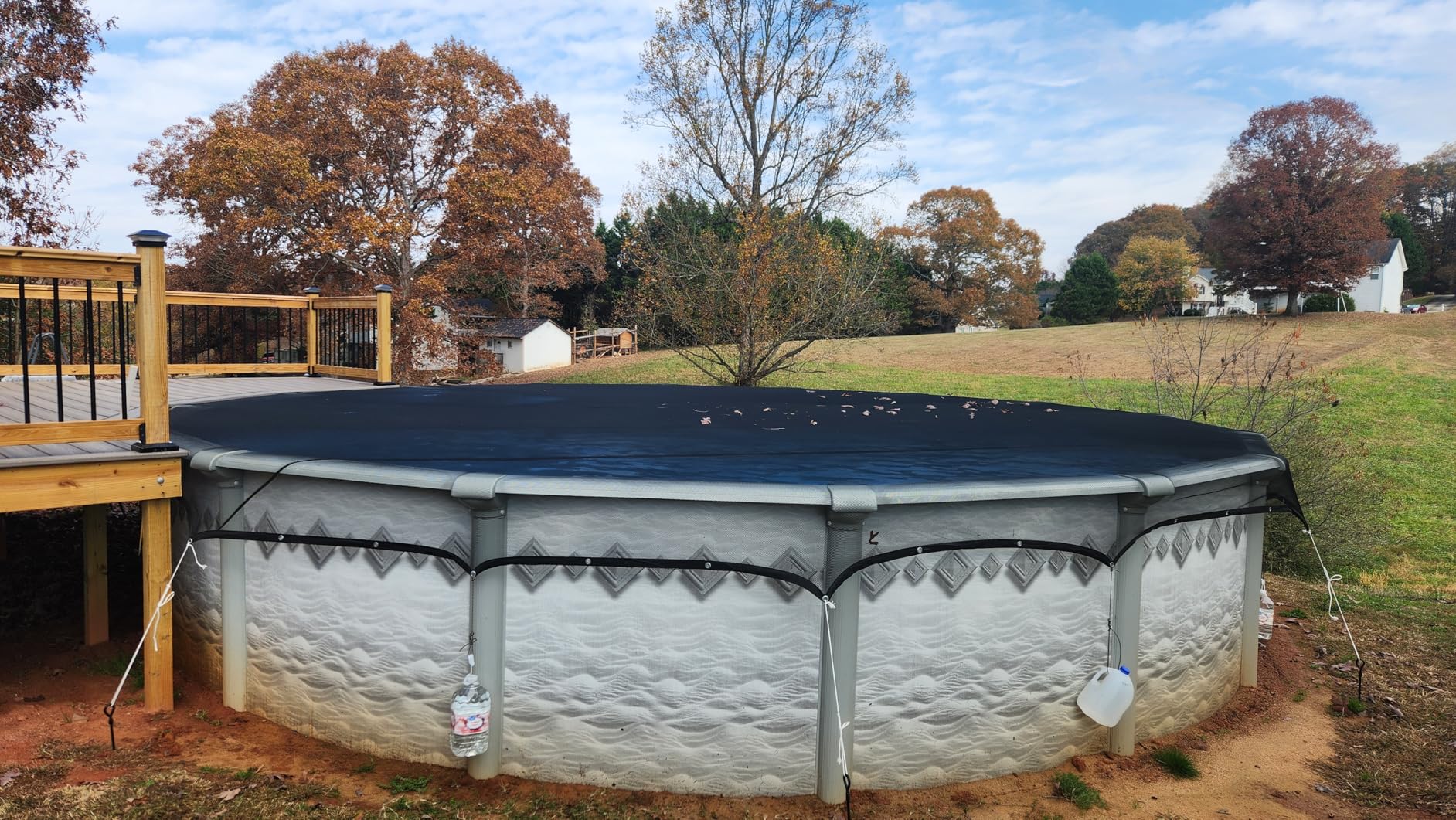 24 FT Pool Leaf Net Cover for Above Ground Pools, Ultra-Fine 0.15'' Mesh Pool Cover with Winch & Cable, Pool Leaf Cover Prevents Leaves and Debris from Entering Pool customer photo 1
