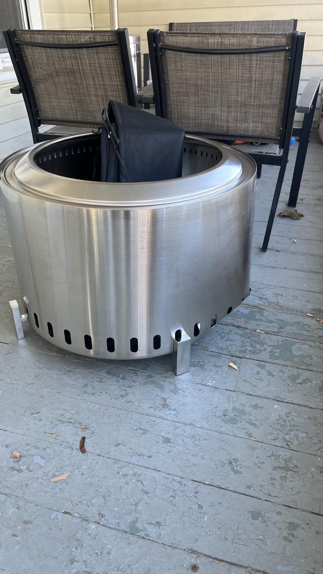 Florise 27 Inch Smokeless Fire Pit, Outdoor Portable Firepit with Waterproof Cover & Poker, Stainless Steel Wood Burning Fireplace for Outside, Patio, Camping, Bonfire, Silver customer photo 2
