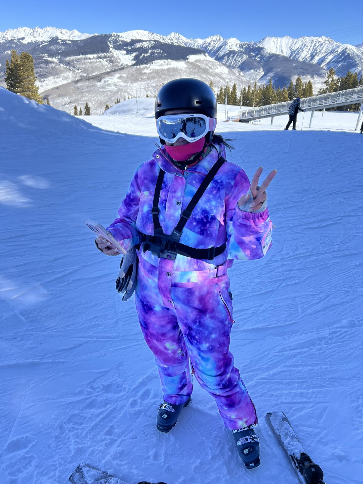 Womens One Piece Ski Suit Colorful Snowboard Snowsuits Jumpsuits Waterproof Hooded Warm Jackets Winter Outdoor customer photo 2