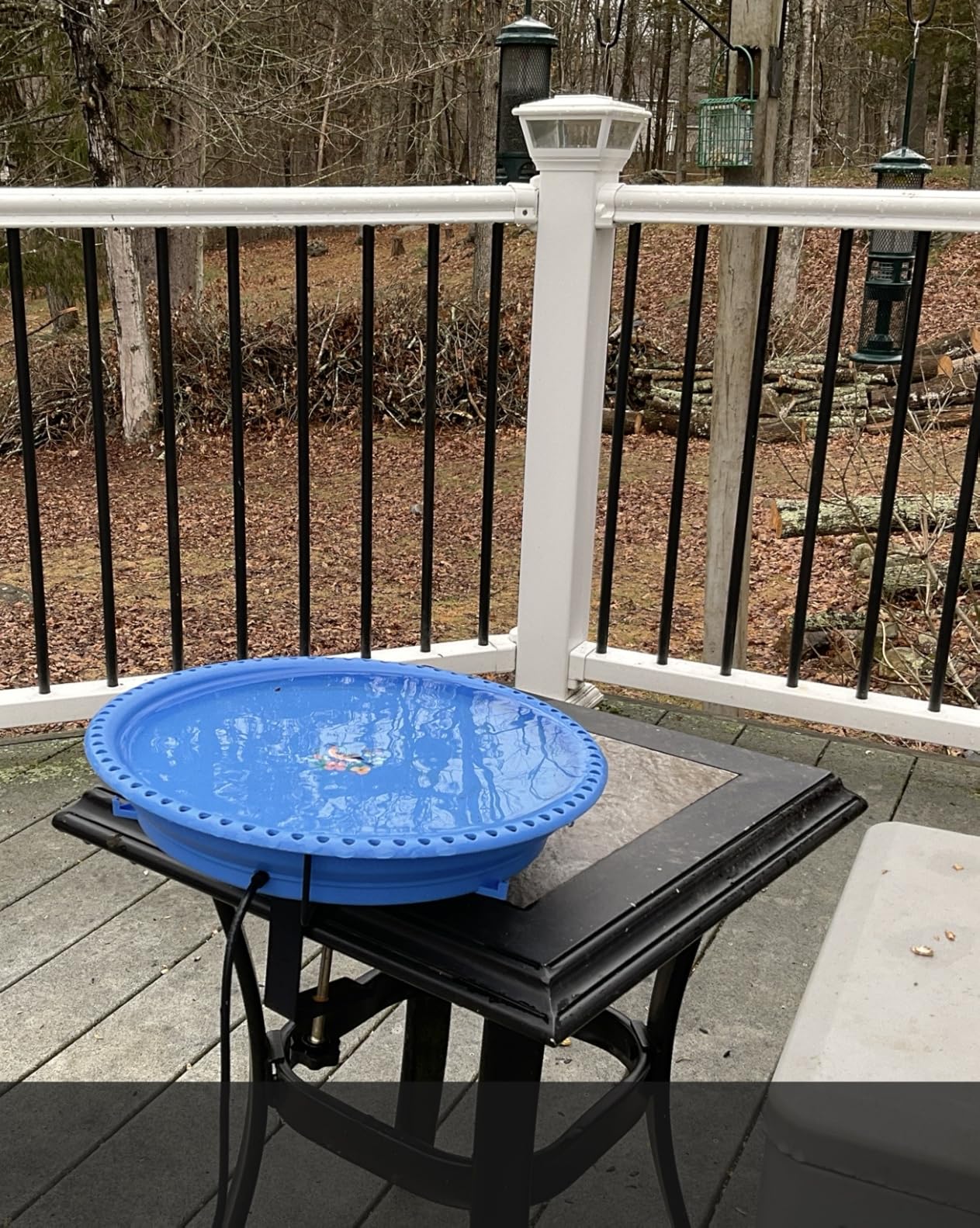 Daoeny Heated Bird Baths for Outdoors, Upgraded 100W Thermostatically Controlled Heated Bird Bath Deicer Deck Mounted, Heated Bird Bath Bowl for Deck Railing Winter Garden Yard Patio (Khaki) customer photo 1