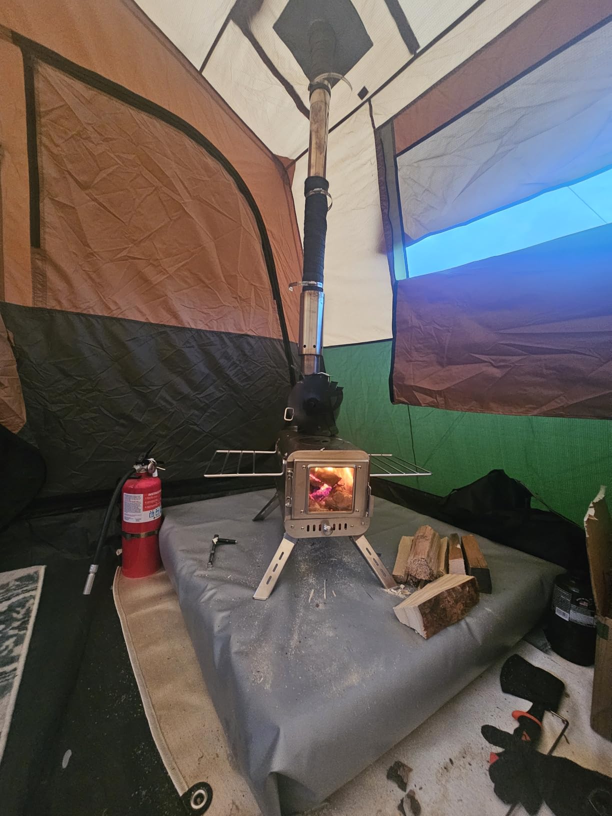 CHANGE MOORE Hot Tent Stove, Secondary Burn Design - Improve Combustion Efficiency, Portable Wood Burning Tent Stove w/Chimney Pipe & Anti-scalding Cloth, for Outdoor Camping, Hunting, Ice Fishing customer photo 1