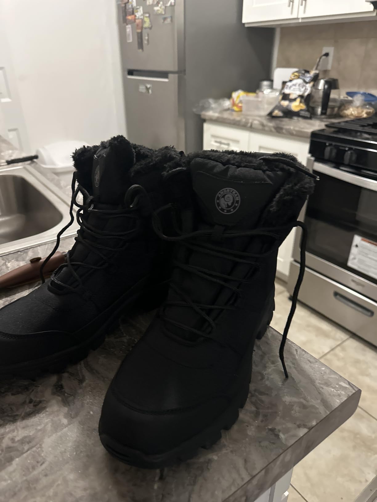 ANGRYRAM Winter Steel Toe Boots for Men - Comfortable Slip Resistant Puncture Resistant Indestructible Construction Work Shoes Warm Faux Fur Snow Boots customer photo 1