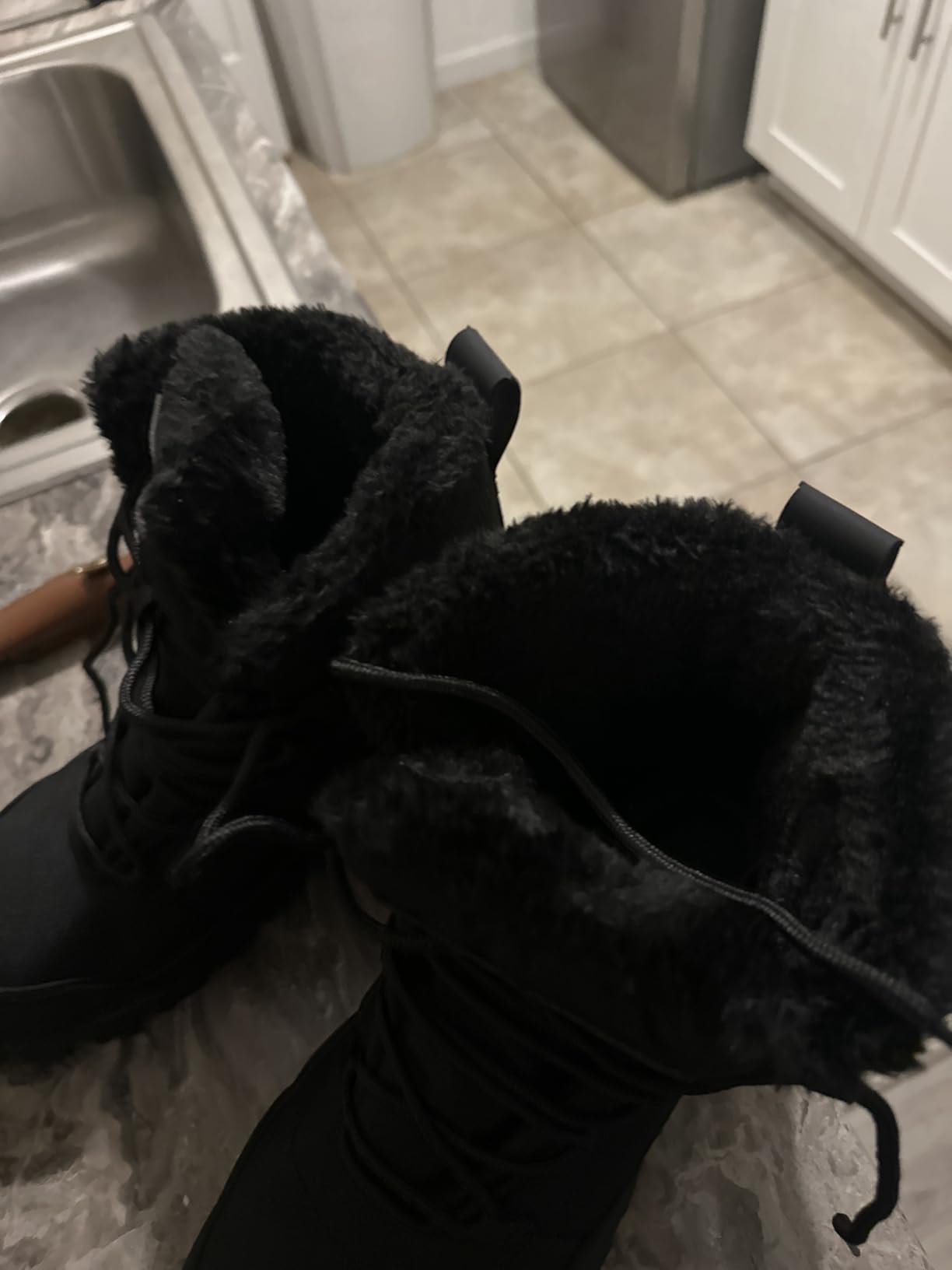 ANGRYRAM Winter Steel Toe Boots for Men - Comfortable Slip Resistant Puncture Resistant Indestructible Construction Work Shoes Warm Faux Fur Snow Boots customer photo 2