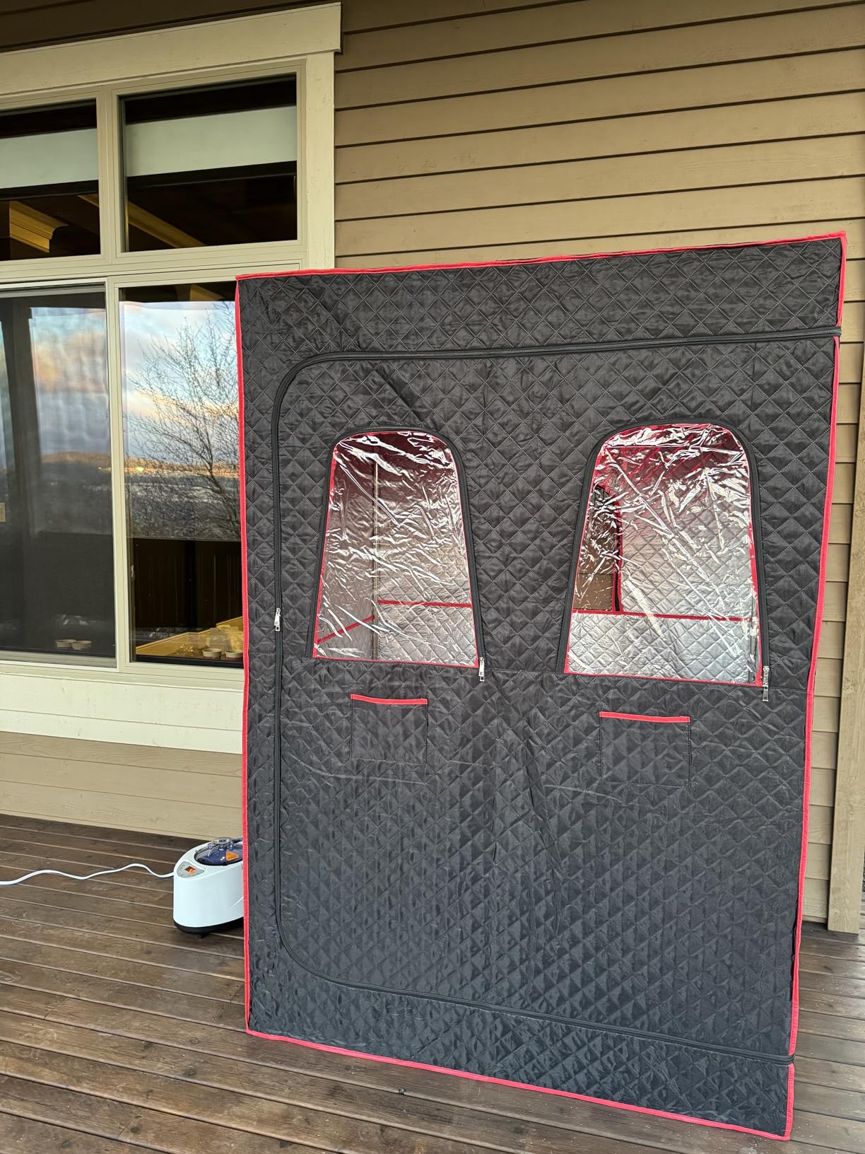 Morfone 2 Person Portable Infrared Steam Sauna with 660nm Red Light Therapy Lamp & 2 Steamers 2 Folding Chairs, Full Body Sauna Spa Tent at Home for Relaxation, 71