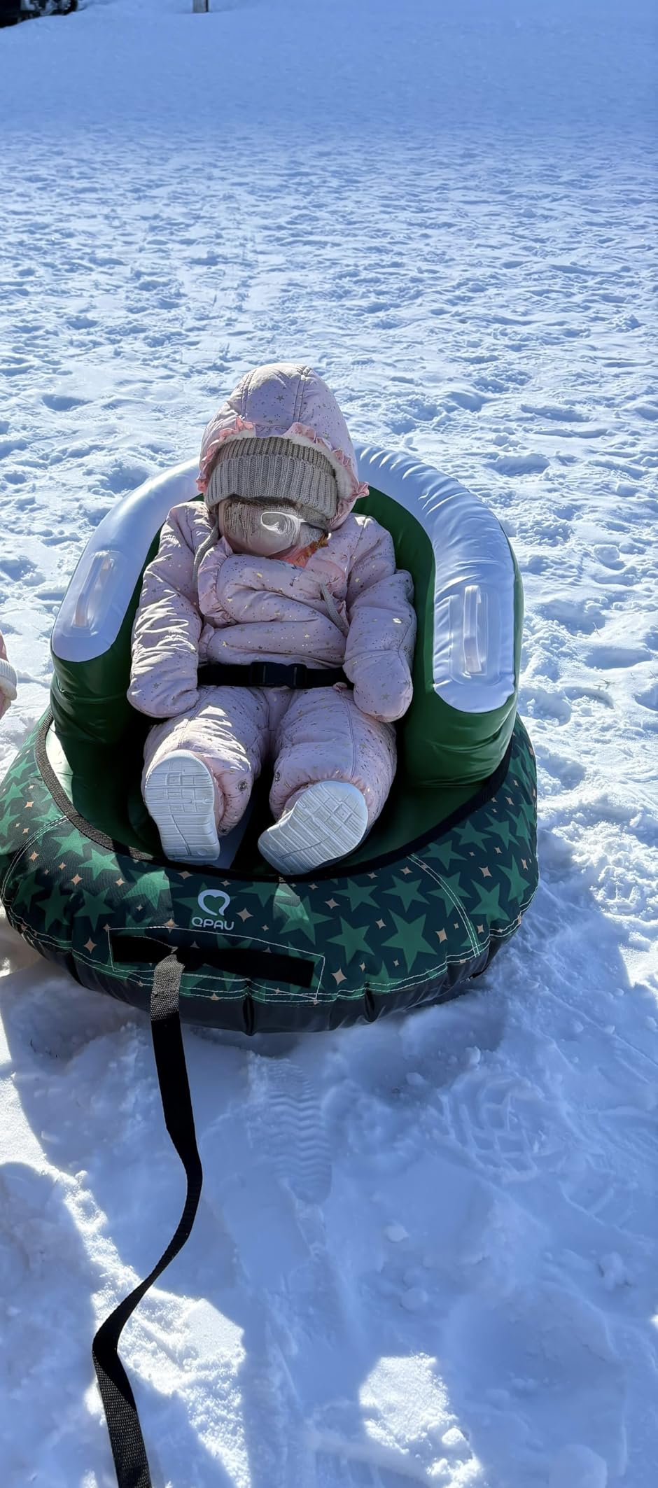 QPAU Snow Sled for Toddlers 1-3 with Canvas Cover, Inflatable Baby Sled with 3-Sided Protection, Tow Strap & Handles, Kids Snow Tube for Skiing & Sledding Outdoor Toys customer photo 2