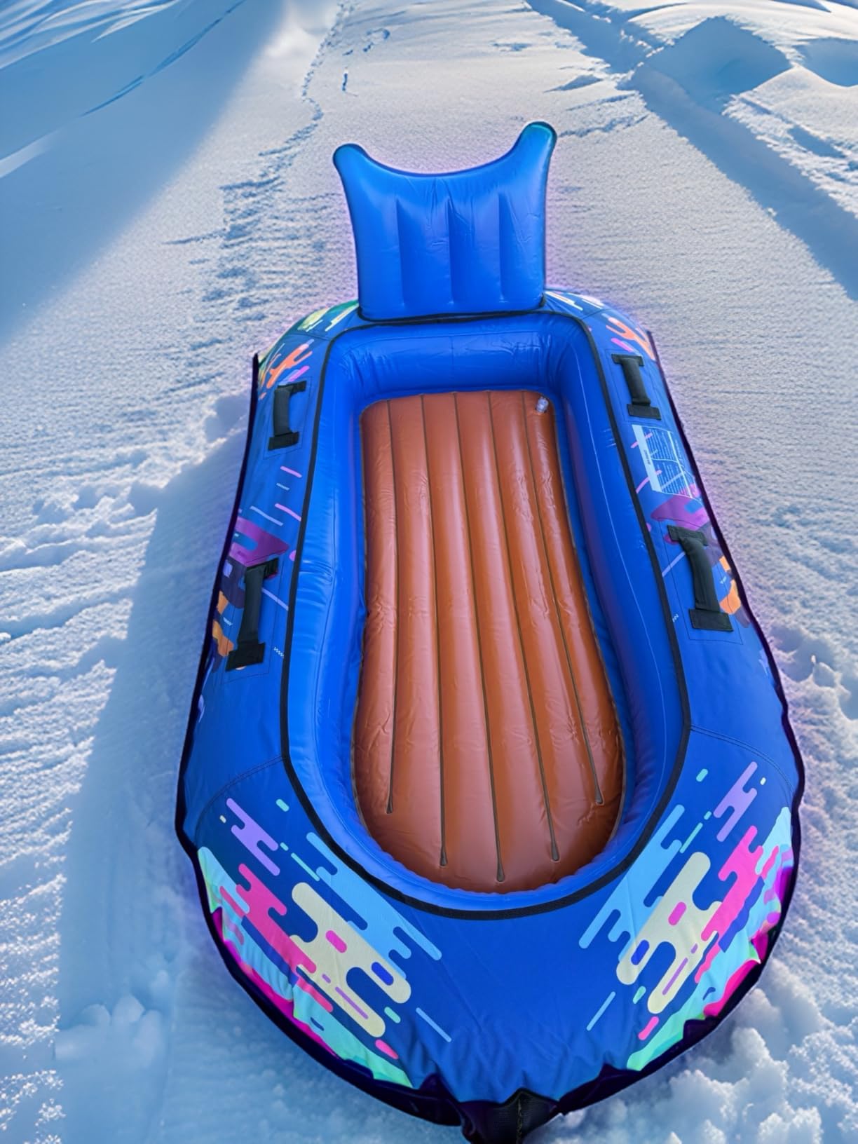 Snow Tube for Adults 2 Person, Heavy-Duty Inflatable Snow Sled with 600D Fabric Cover, Backrest, Tow Rope & Reinforced Handles, Hyperzoo Winter Toboggan-Ideal for Family & Friends customer photo 2