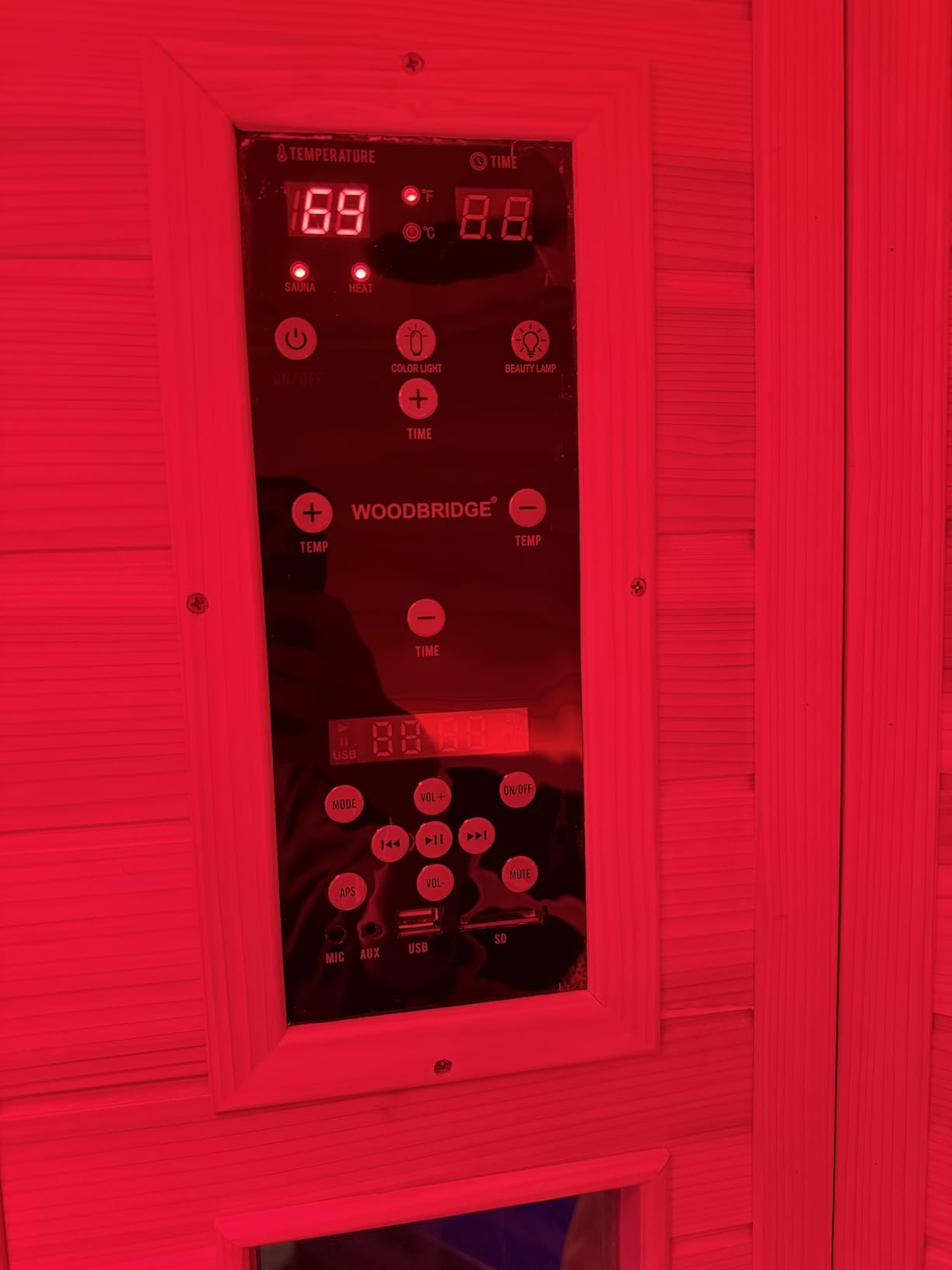 Woodbridge Infrared Home Sauna Room 2 Person Japanese Cedar Indoor Sauna with 7 Carbon Heaters, Red Light Therapy, Bluetooth Speaker, Intelligent Control Panel, Tempered Glass & Top Vent customer photo 2