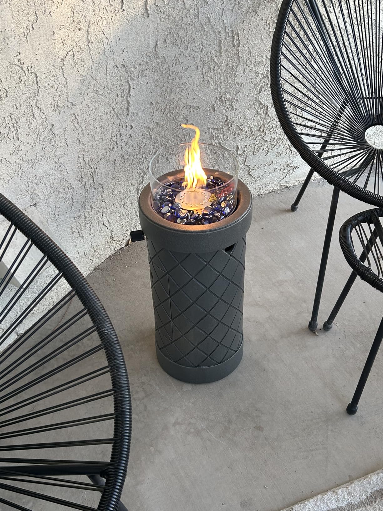 1 lb Column Propane Fire Pit, 10,000 BTU Gas Fire Pit, Outdoor Firepit for Patio w/Wind Glass Shield, Glass Rocks customer photo 1