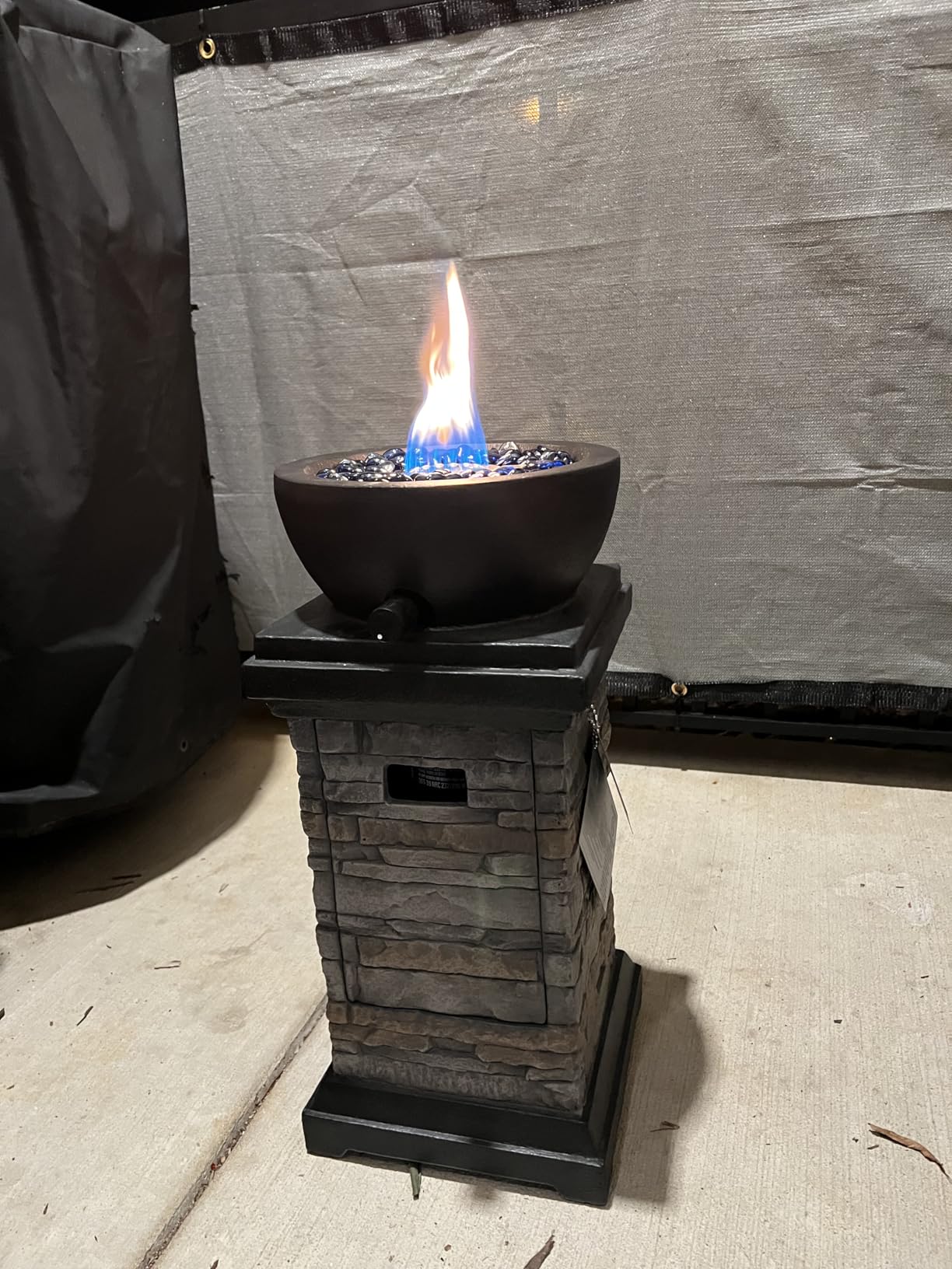 1 lb Column Propane Fire Pit, 10,000 BTU Gas Fire Pit, Outdoor Firepit for Patio w/Wind Glass Shield, Glass Rocks customer photo 2