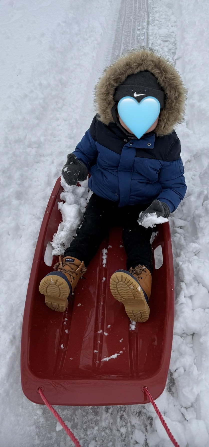 Retrospec Retrorider Plastic Snow Sled - Toboggan Style with Pull Rope, Cold-Resistant Coating, and Hard Bottom for Smooth Downhill Rides customer photo 1