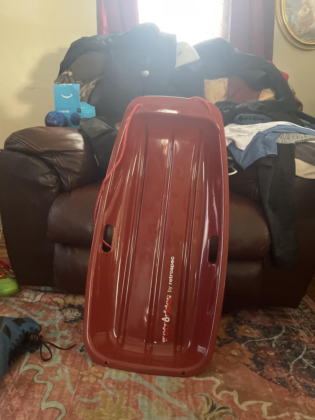 Retrospec Retrorider Plastic Snow Sled - Toboggan Style with Pull Rope, Cold-Resistant Coating, and Hard Bottom for Smooth Downhill Rides customer photo 2