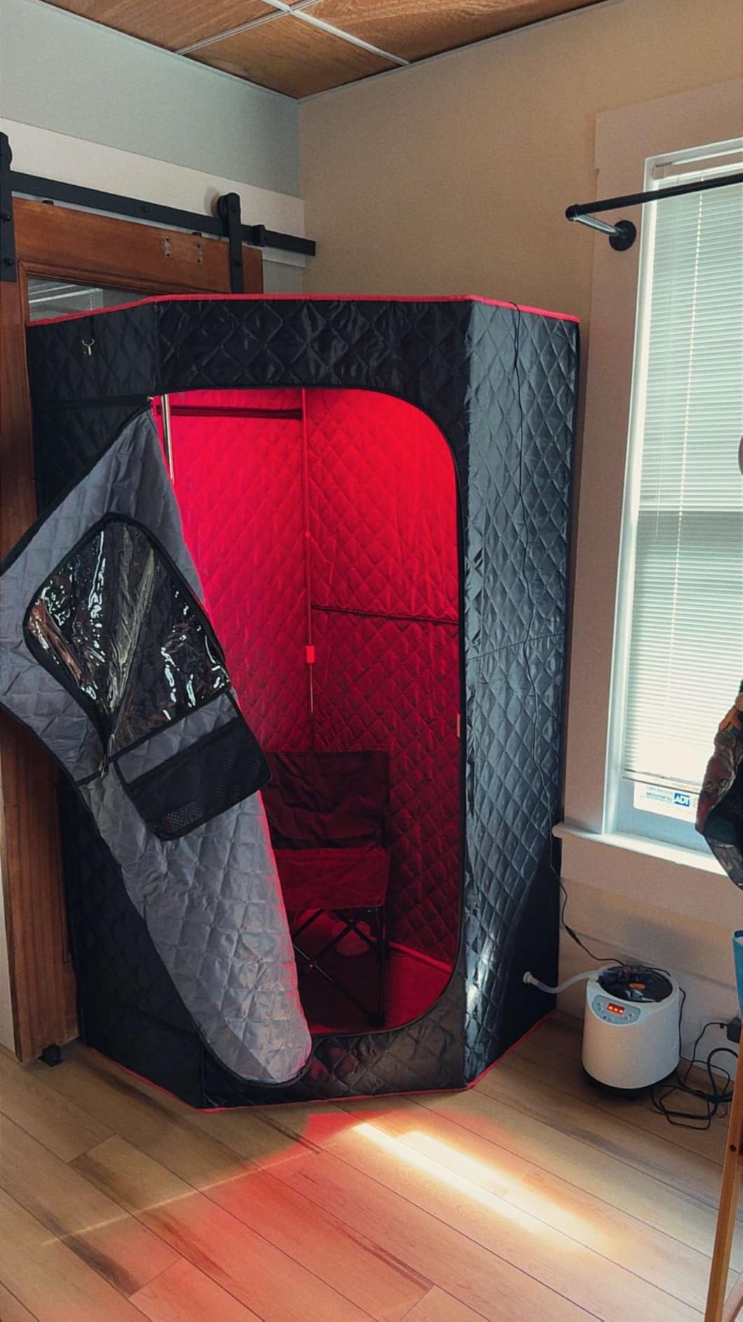 I-THERA-U XL Infrared Sauna Box with True 660 & 850nm Red Light Therapy Lamp, Portable Red Light Sauna for Home, Full Body Steam Tent with 3L 1200w Steamer, 15 Levels Heat, Chair, Remote customer photo 1